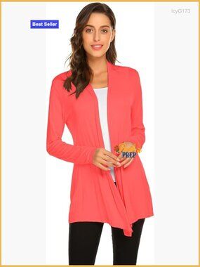 Lightweight Long Sleeve Open Front Cardigan Drape Soft Casual Duster